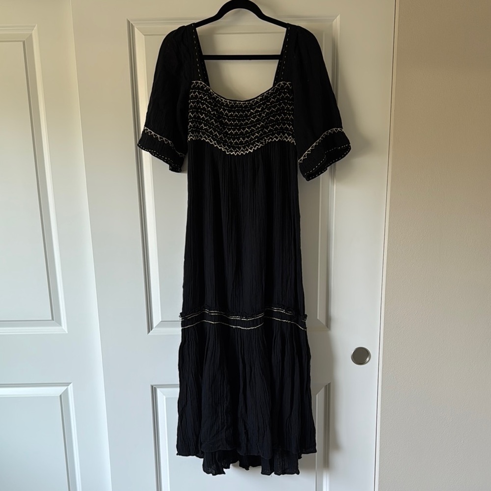 Free People Black Flutter Sleeve Midi Dress